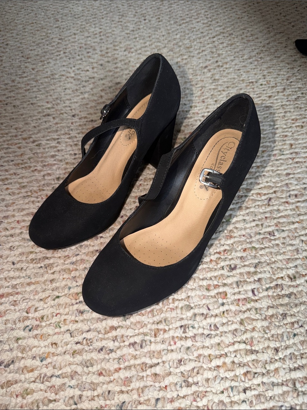 Cityclassified Black Mary Jane Block Heels with Buckle
